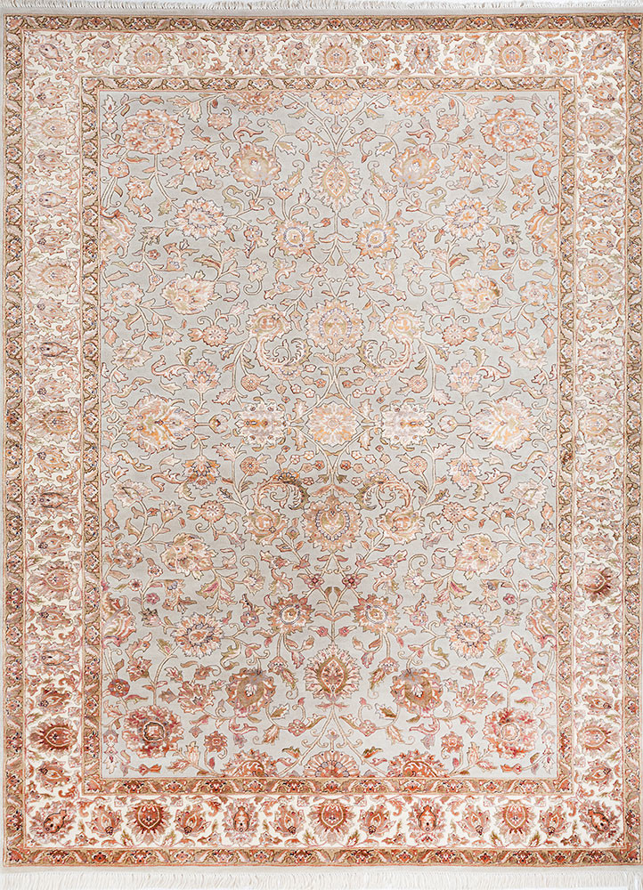  beige and brown wool and viscose Hand Knotted Rug