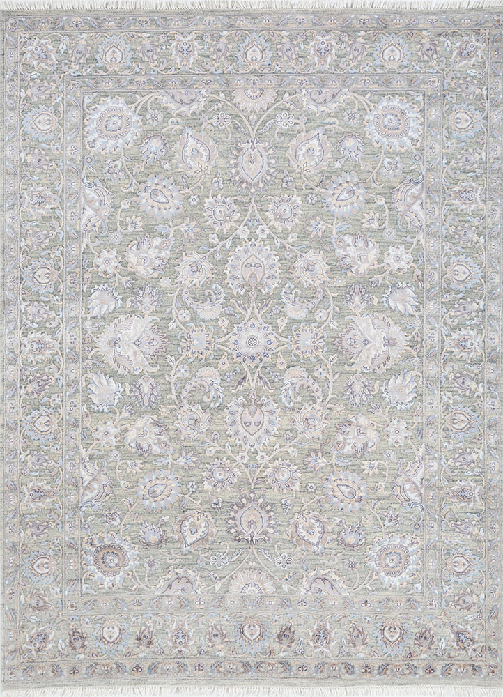 blue wool and viscose Hand Knotted Rug