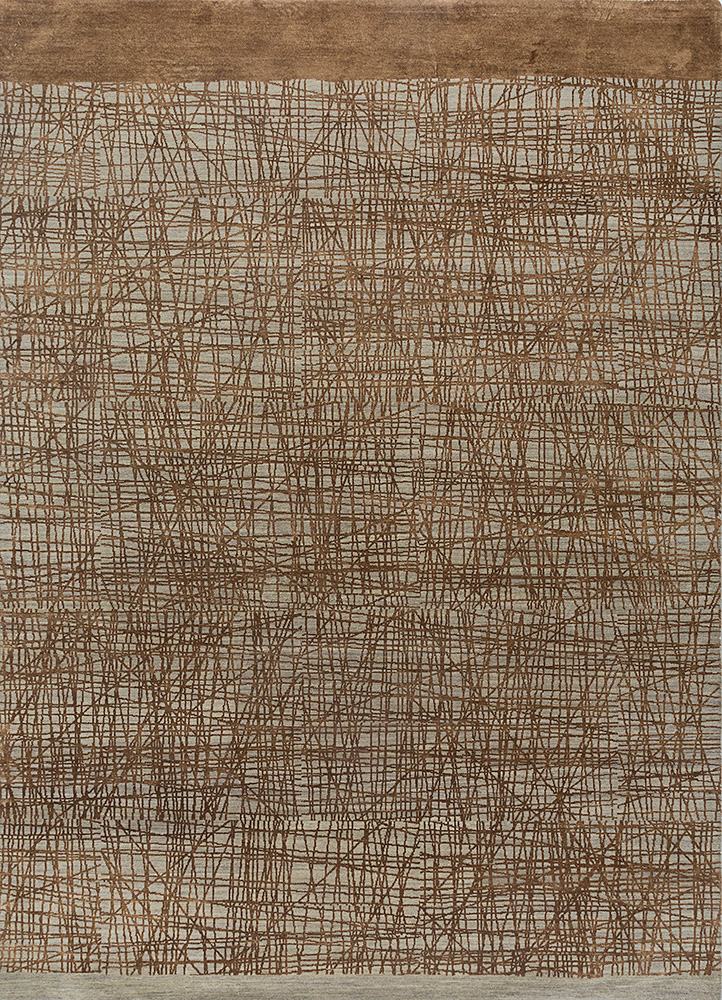 free verse by kavi beige and brown wool and silk Hand Knotted Rug - HeadShot