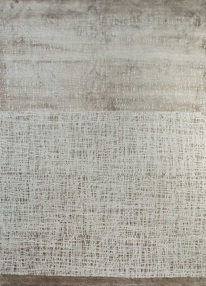 free verse by kavi beige and brown wool and silk Hand Knotted Rug - HeadShot