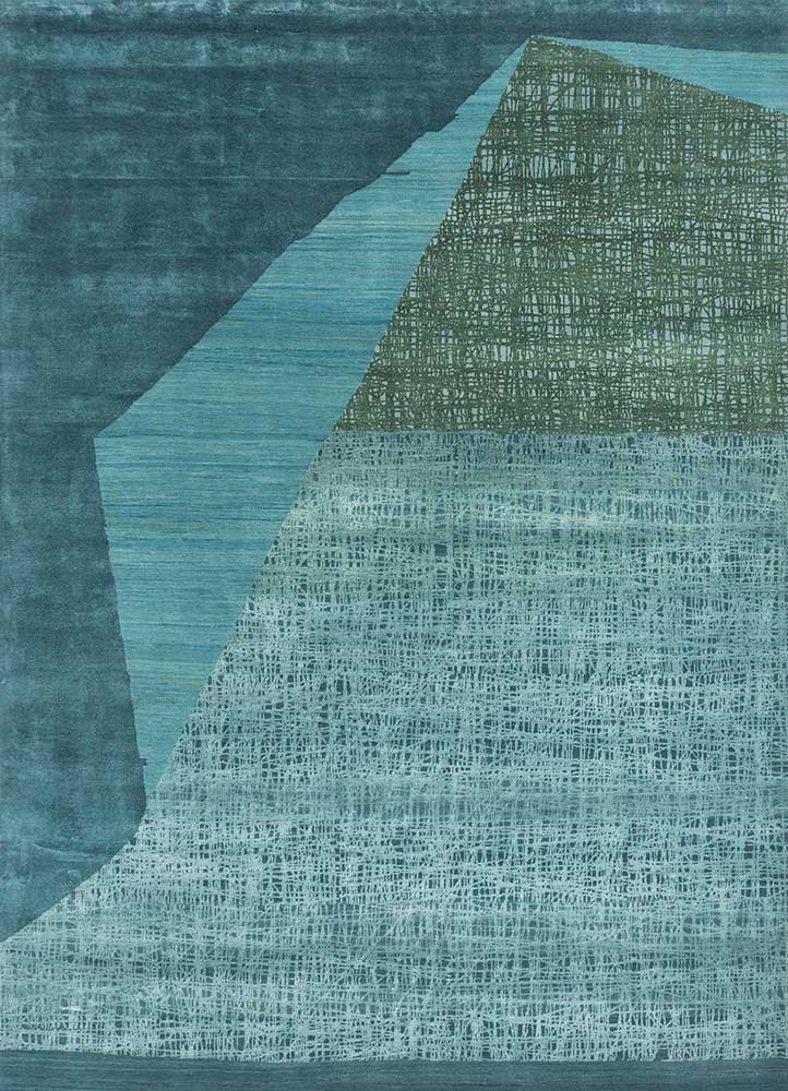  blue wool and silk Hand Knotted Rug
