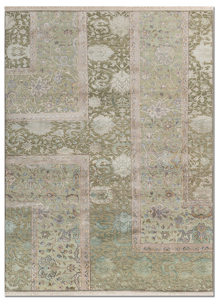  green wool and silk Hand Knotted Rug