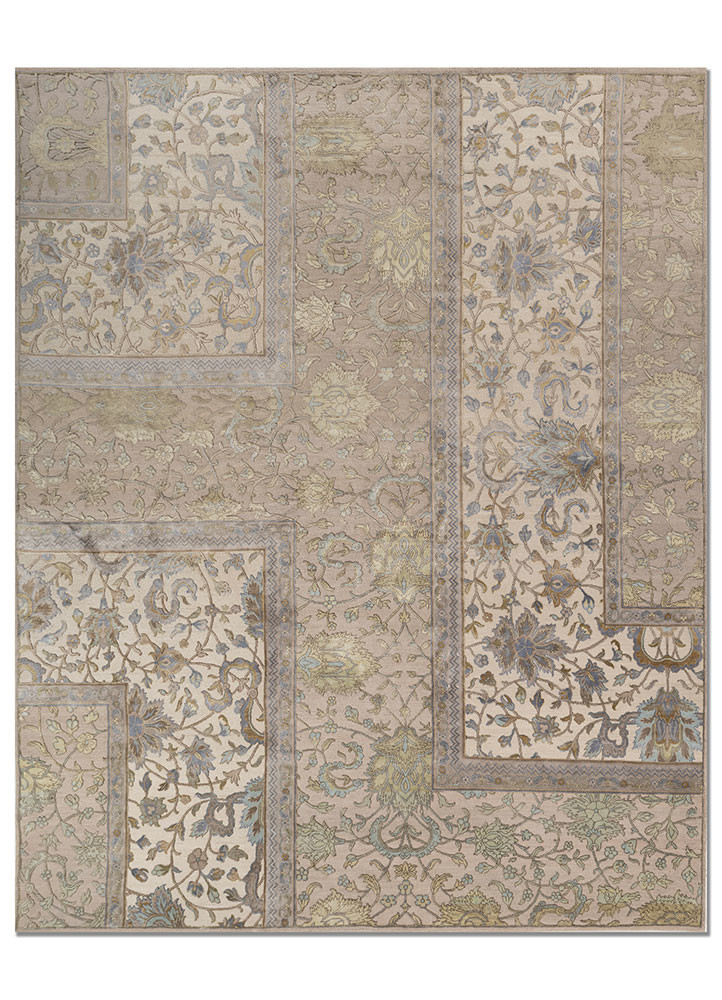  ivory wool and silk Hand Knotted Rug