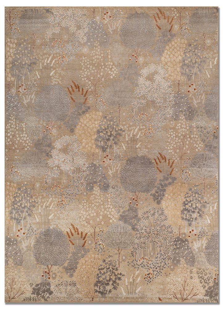  beige and brown wool and silk Hand Knotted Rug