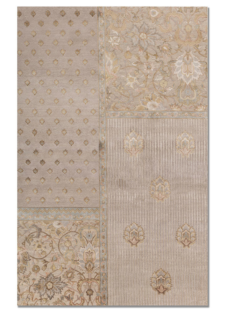  ivory wool and silk Hand Knotted Rug