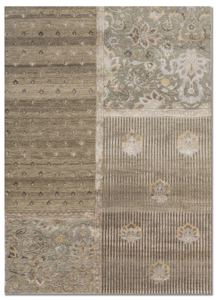  beige and brown wool and silk Hand Knotted Rug