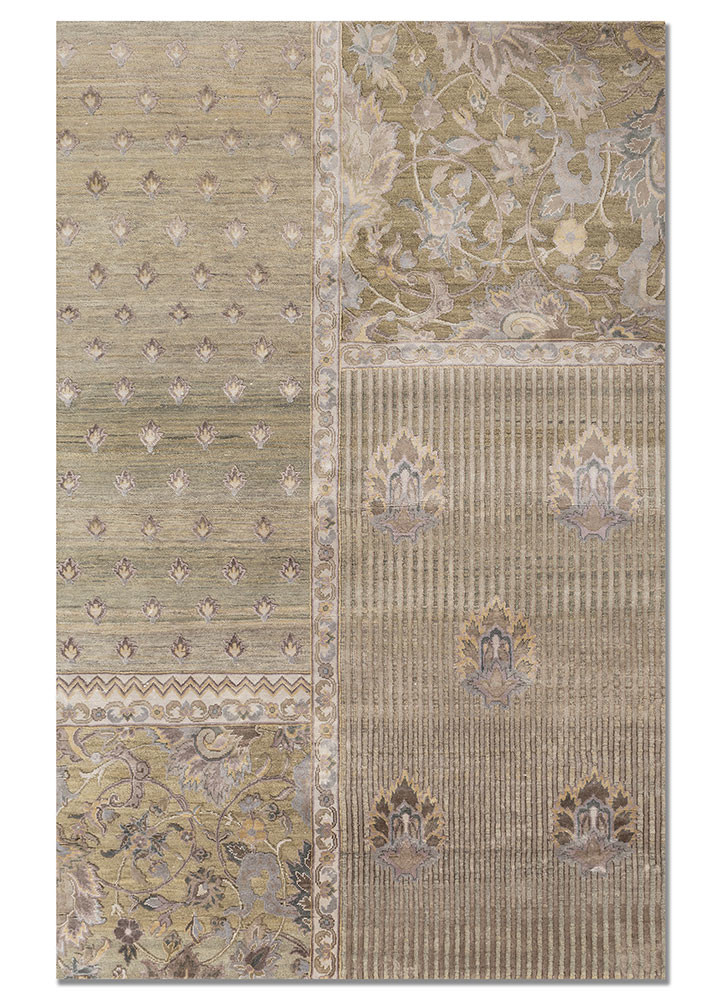  green wool and silk Hand Knotted Rug