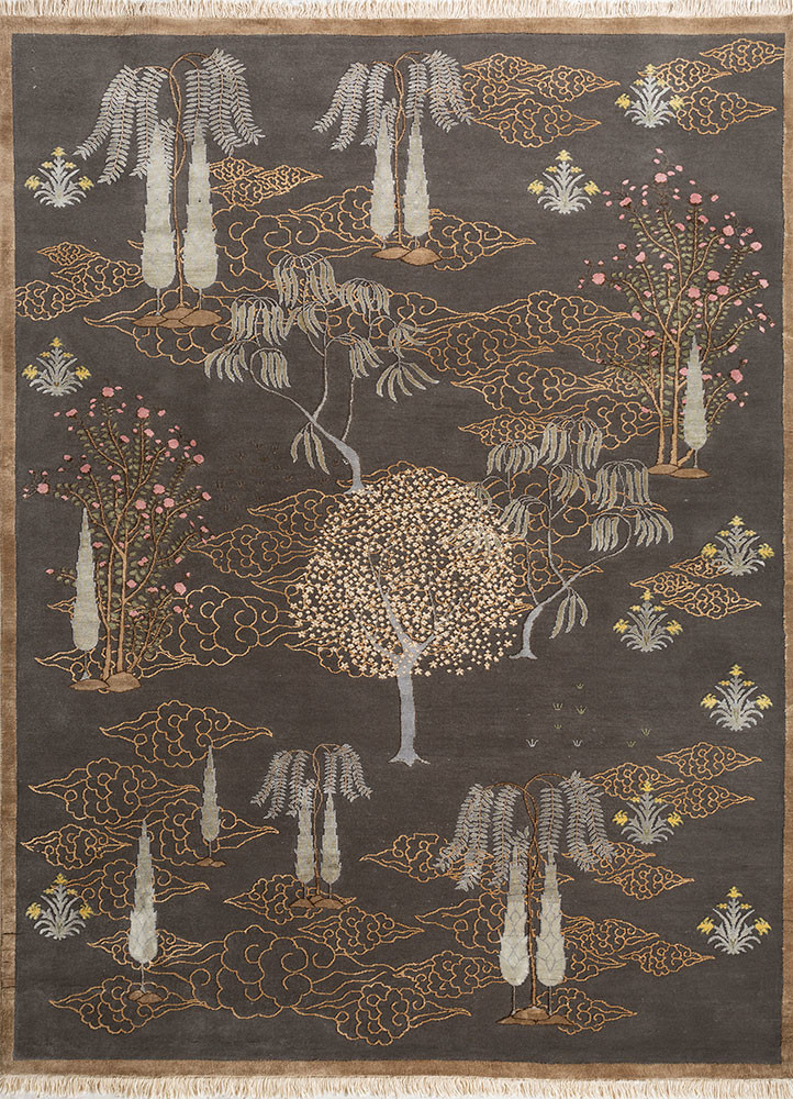 Arjumand grey and black wool and silk Hand Knotted Rug