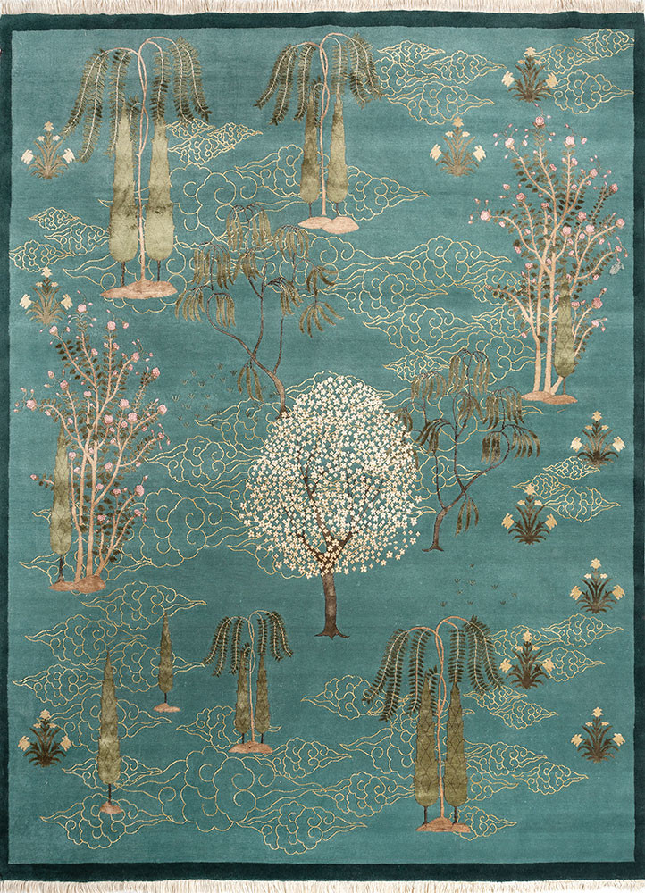 Arjumand blue wool and silk Hand Knotted Rug