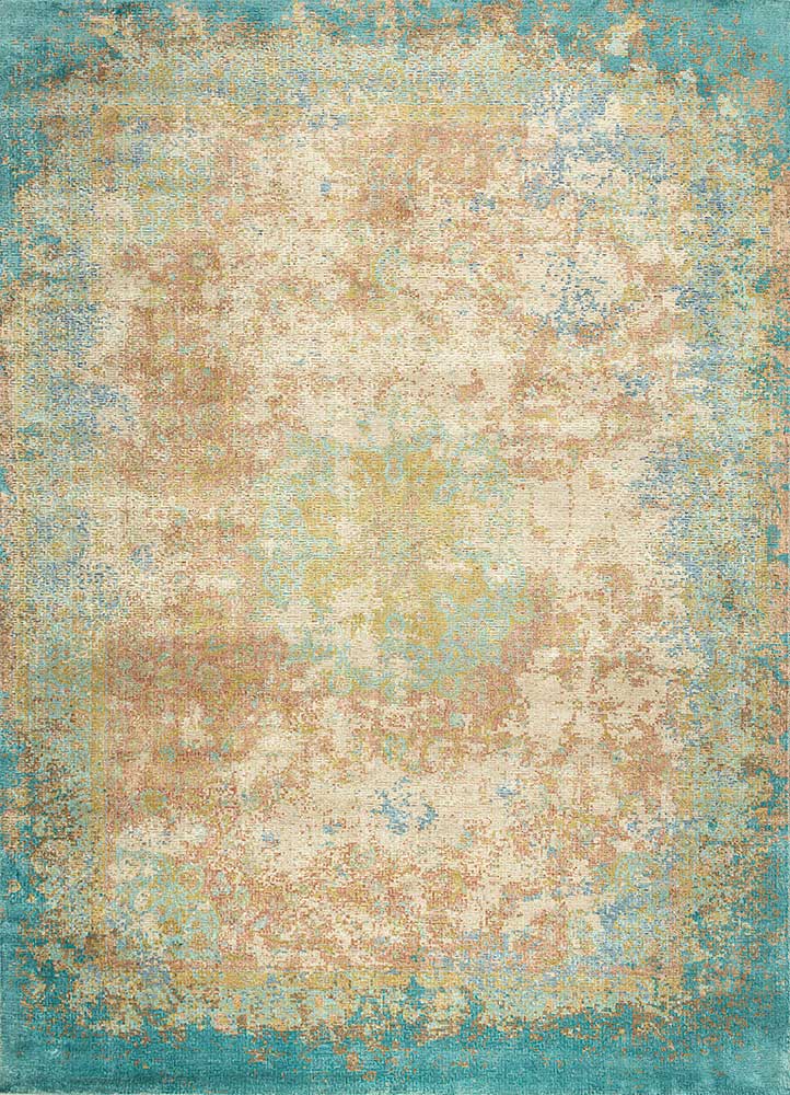 far east ivory wool and silk Hand Knotted Rug - HeadShot