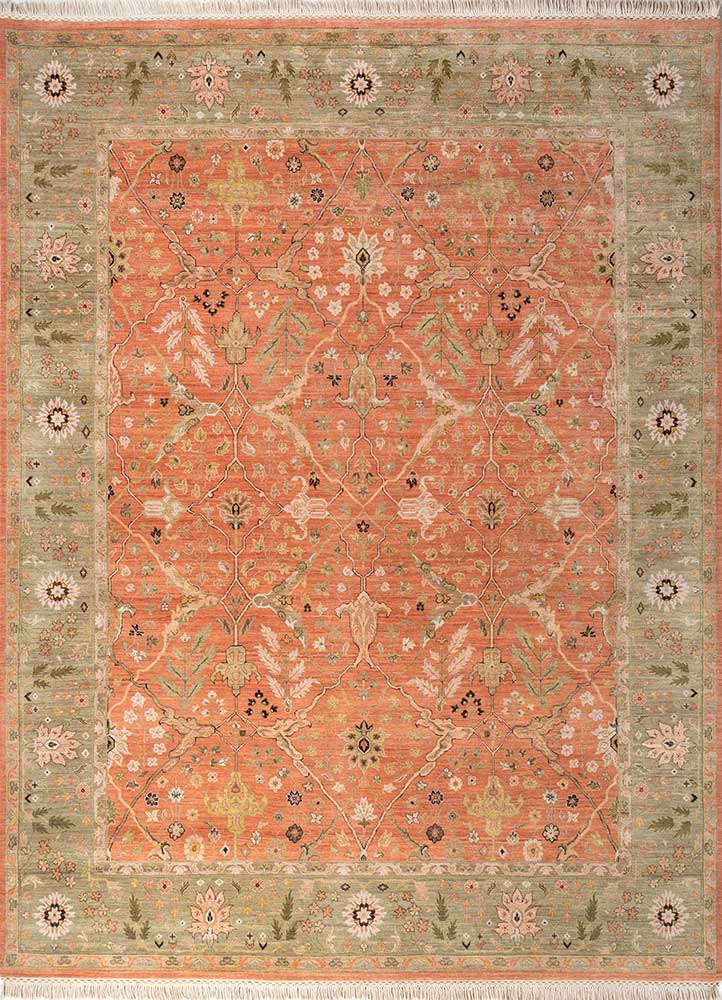 cyanna red and orange wool Hand Knotted Rug - HeadShot