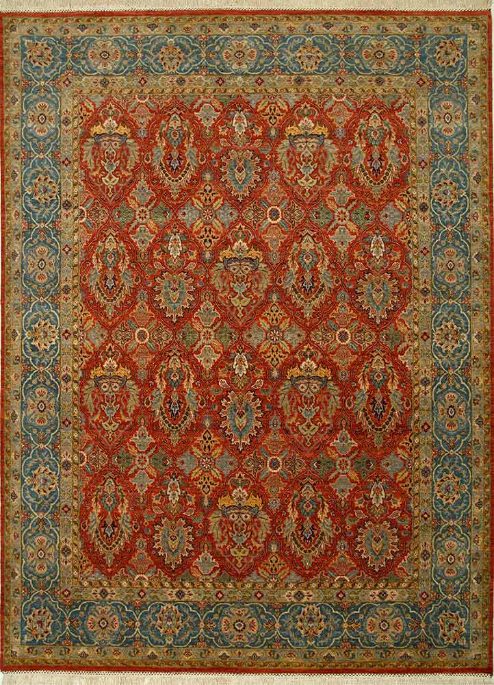  red and orange wool Hand Knotted Rug