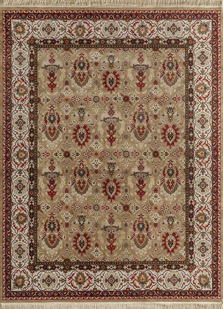  beige and brown wool Hand Knotted Rug