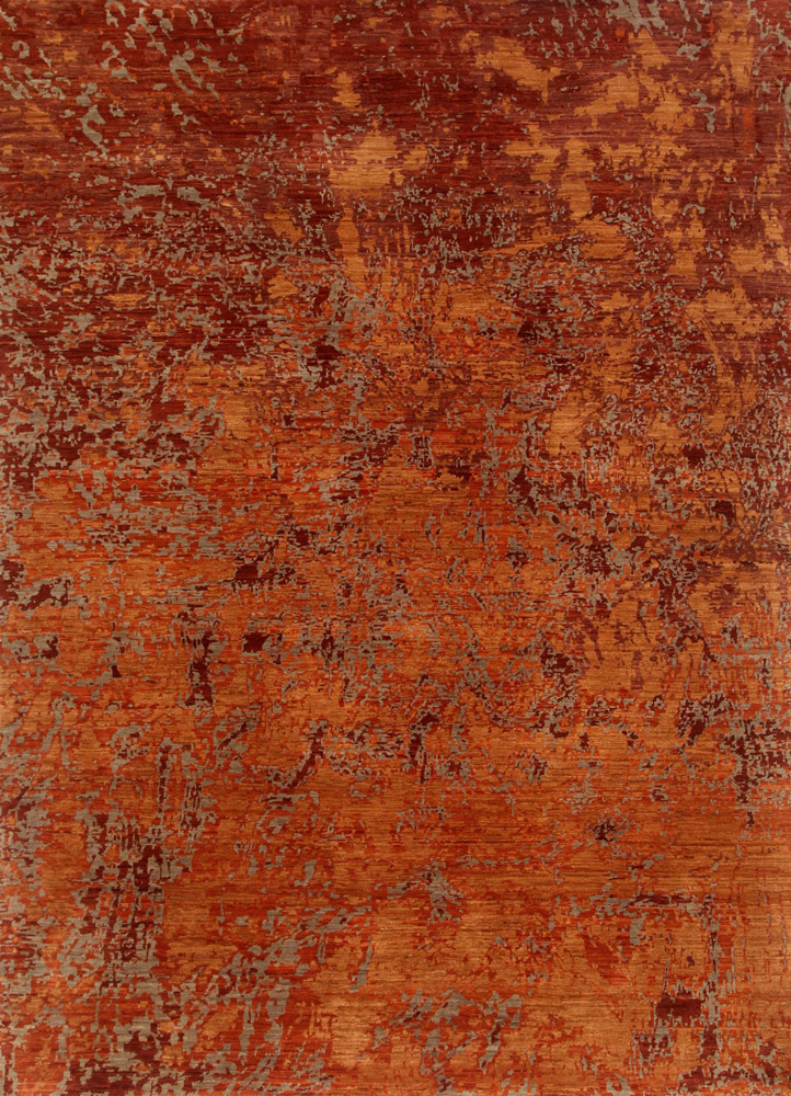  red and orange wool Hand Knotted Rug