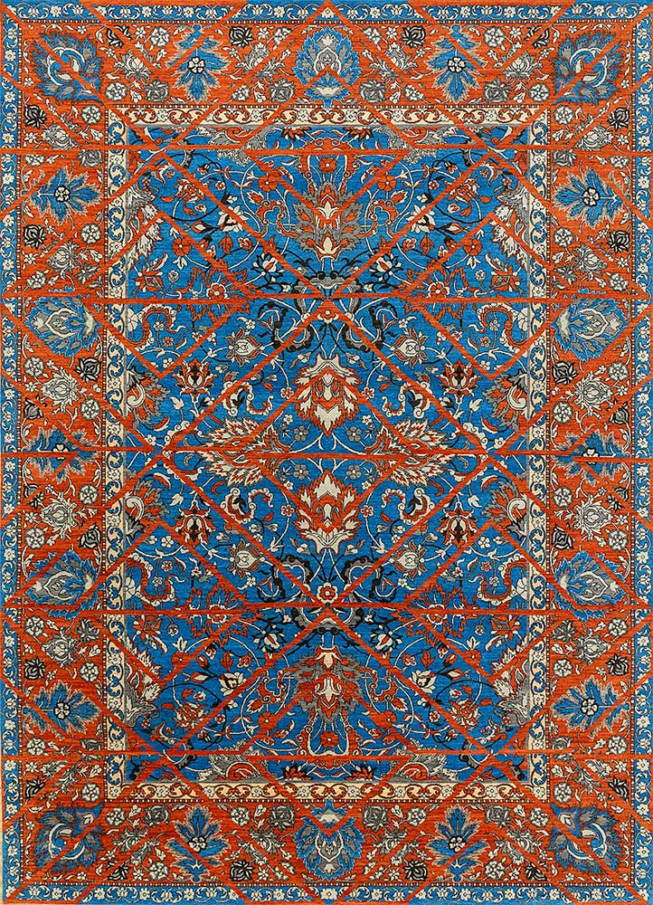 far east blue wool Hand Knotted Rug - HeadShot