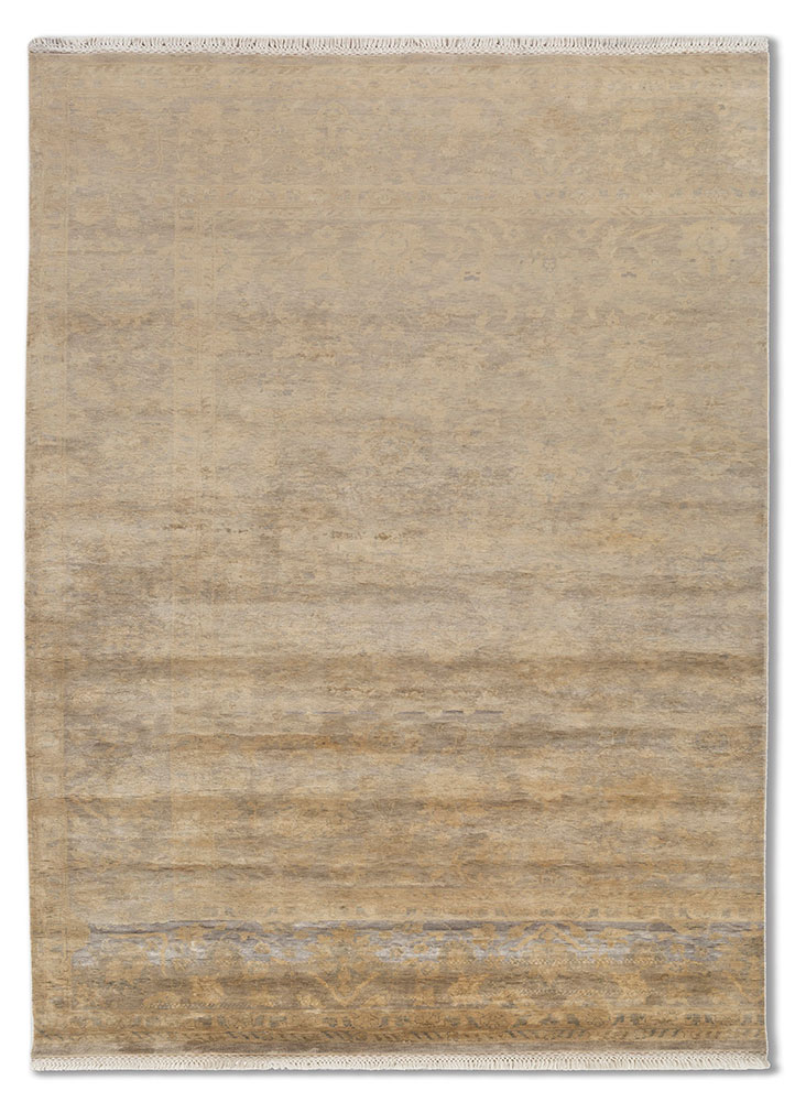 aprezo grey and black silk Hand Knotted Rug - HeadShot
