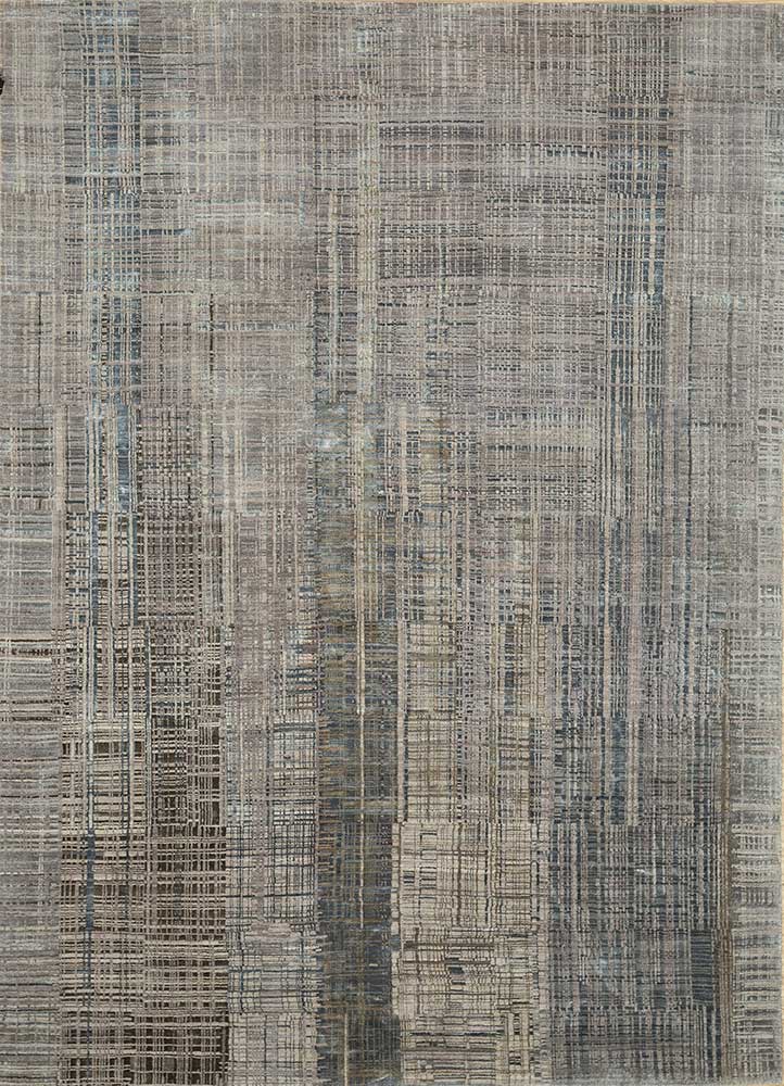 unstring by kavi grey and black wool and bamboo silk Hand Knotted Rug - HeadShot