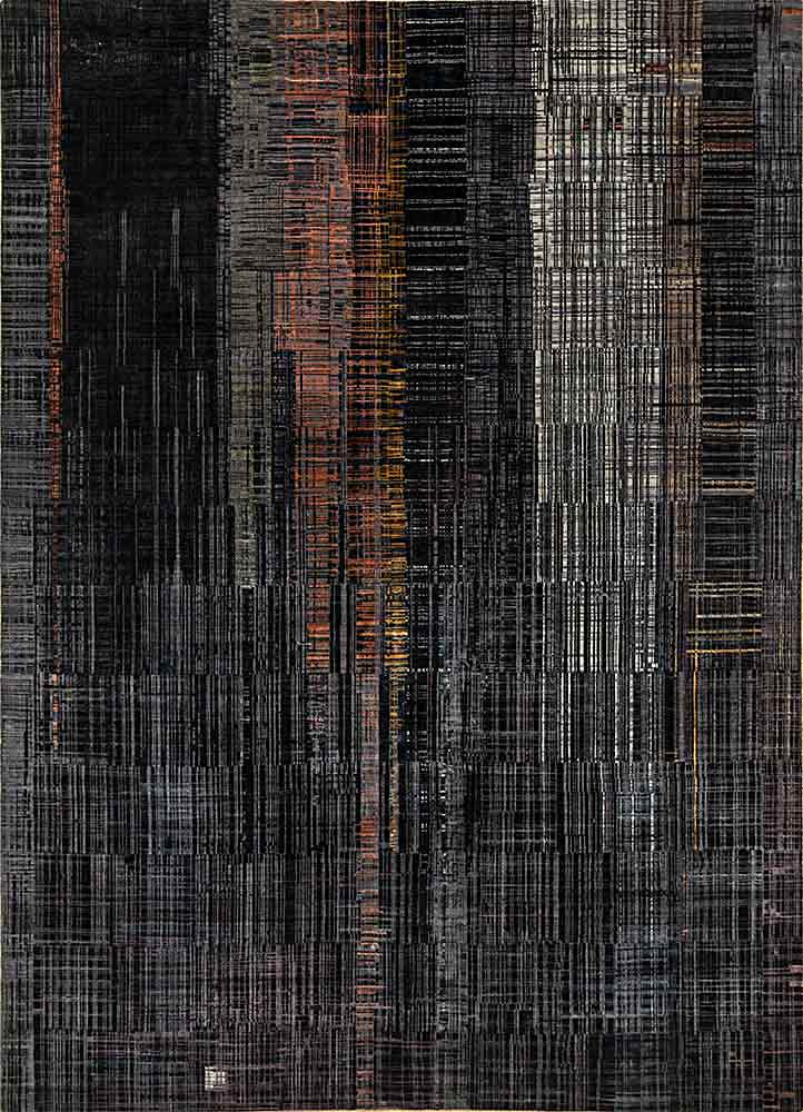 unstring by kavi grey and black wool and bamboo silk Hand Knotted Rug - HeadShot