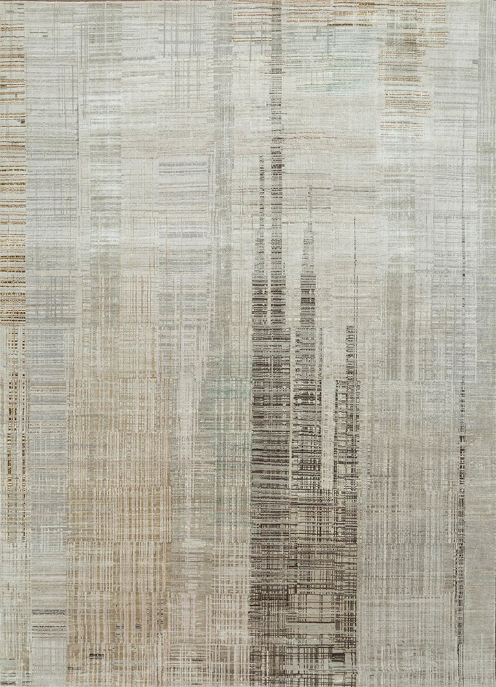 unstring by kavi ivory wool and bamboo silk Hand Knotted Rug - HeadShot