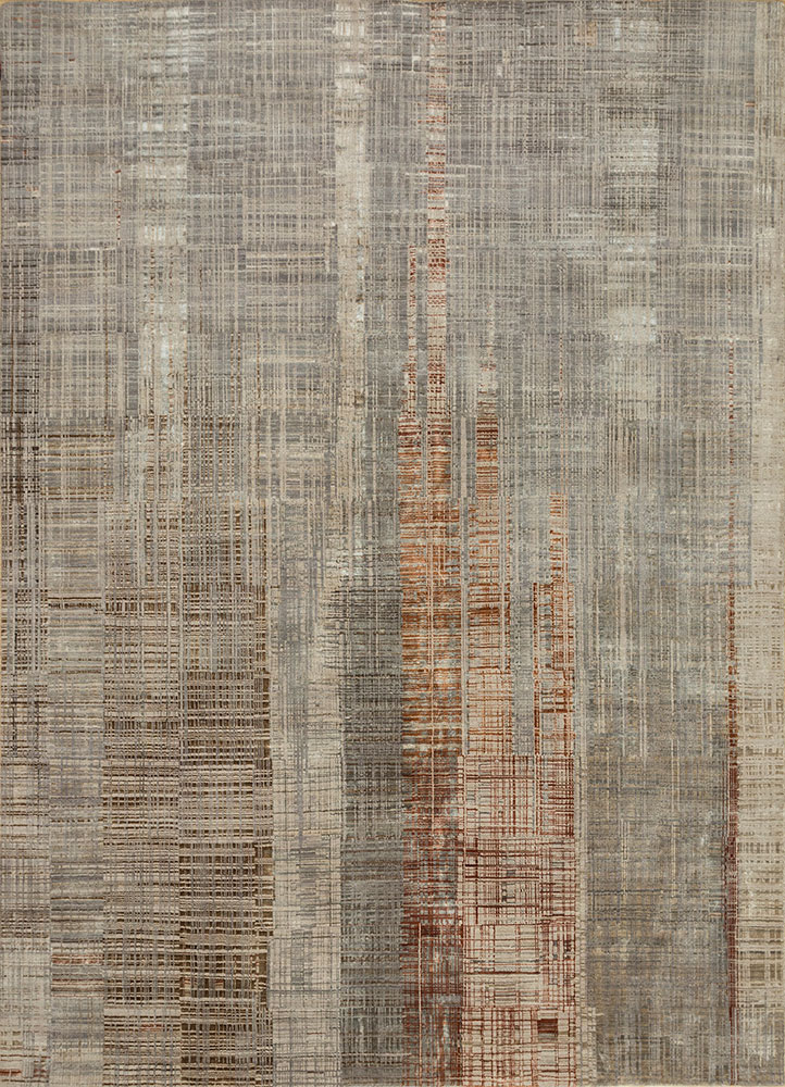 unstring by kavi beige and brown wool and bamboo silk Hand Knotted Rug - HeadShot