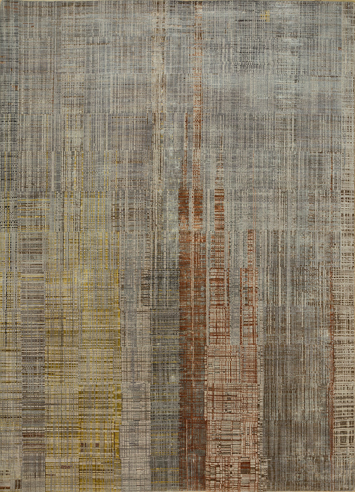 unstring by kavi beige and brown wool and bamboo silk Hand Knotted Rug - HeadShot