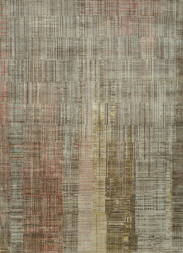 unstring by kavi beige and brown wool and bamboo silk Hand Knotted Rug - HeadShot