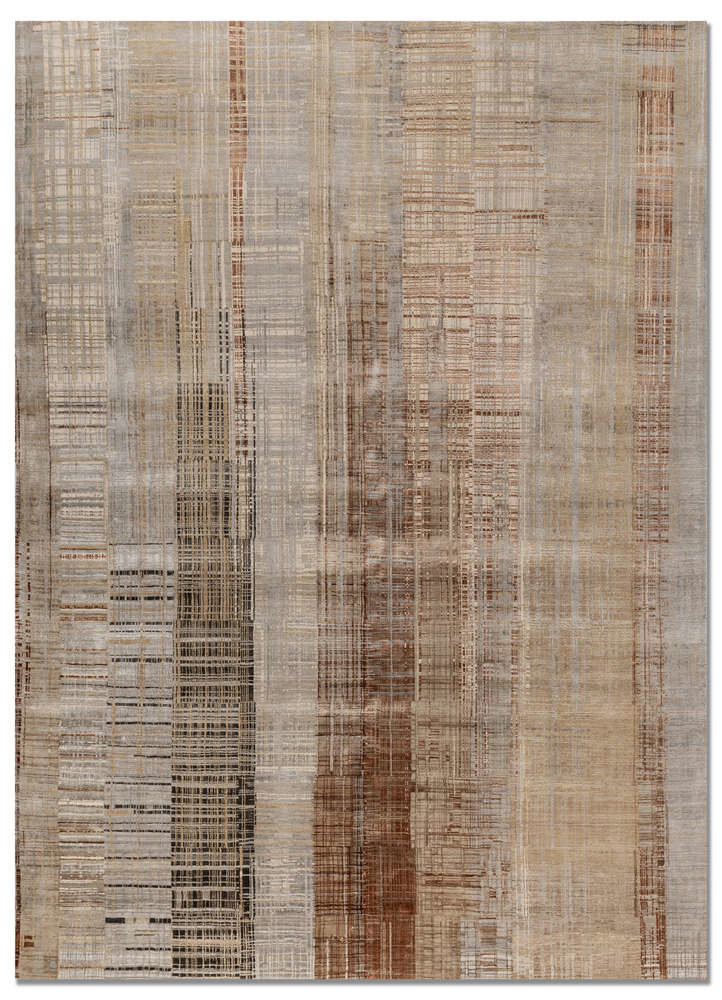  ivory wool and bamboo silk Hand Knotted Rug