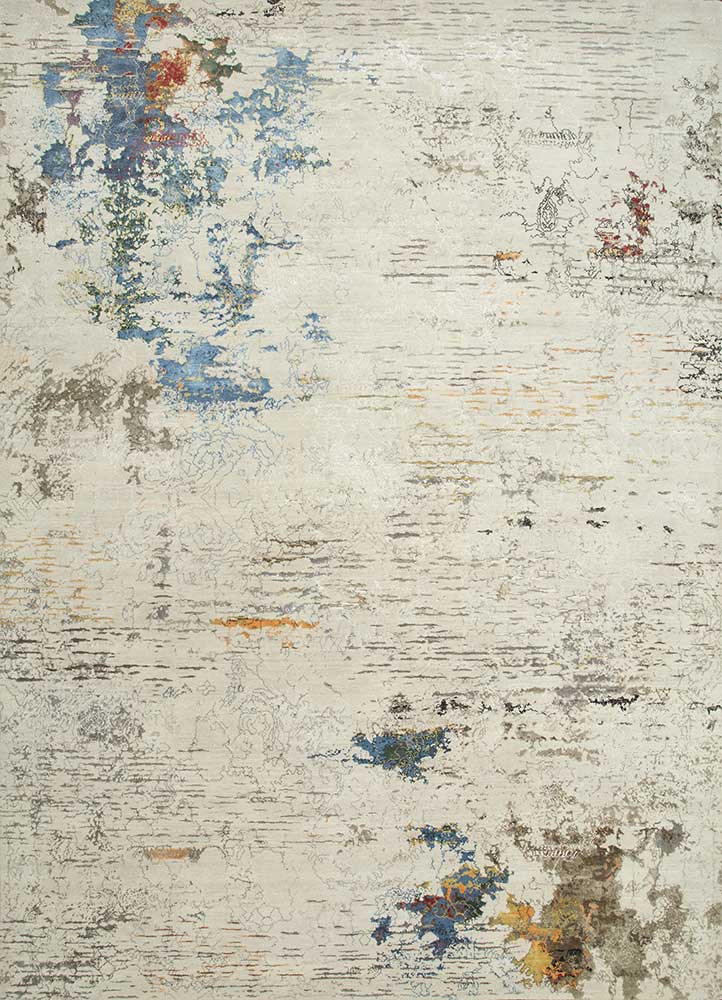  ivory wool and bamboo silk Hand Knotted Rug