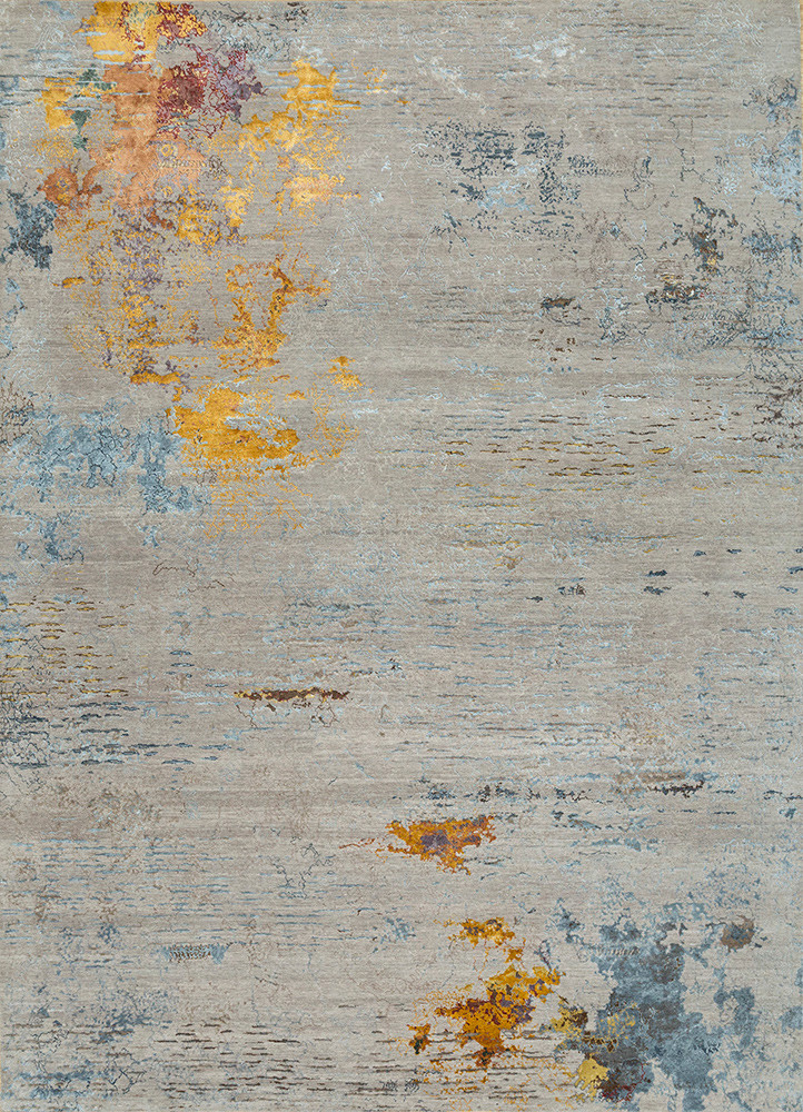 unstring by kavi grey and black wool and bamboo silk Hand Knotted Rug - HeadShot unstring by kavi grey and black wool and bamboo silk Hand Knotted Rug - HeadShot