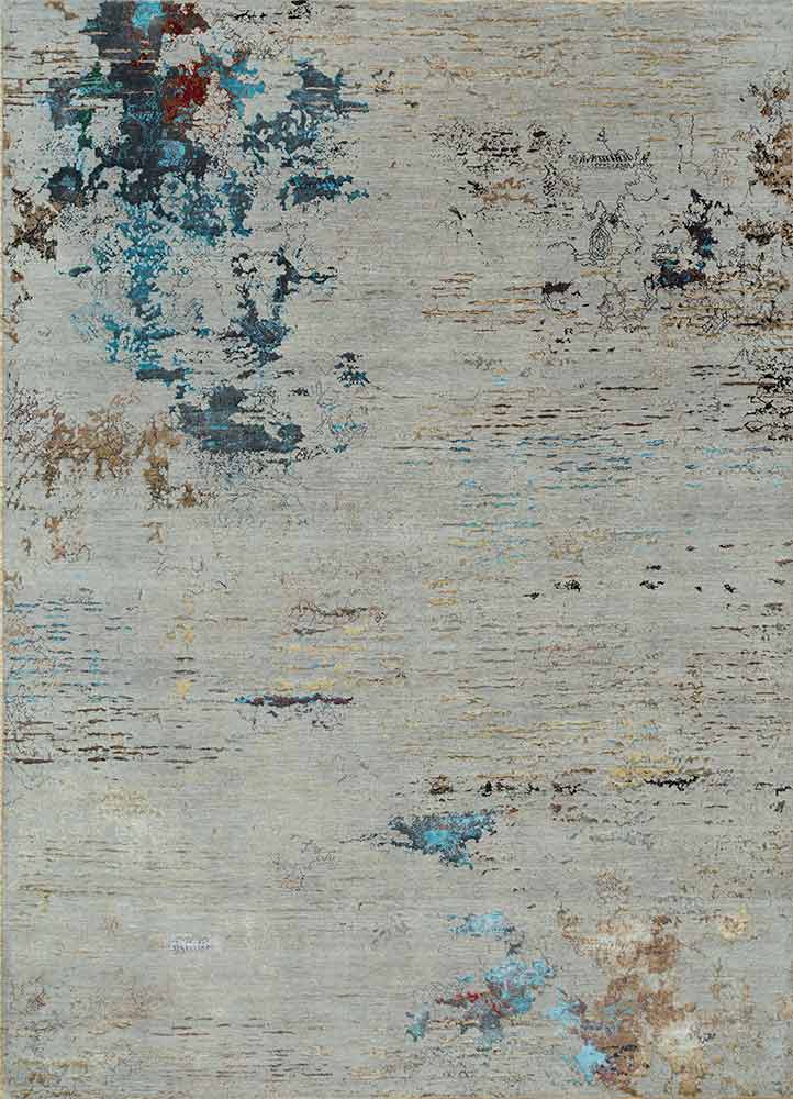 unstring by kavi grey and black wool and bamboo silk Hand Knotted Rug - HeadShot