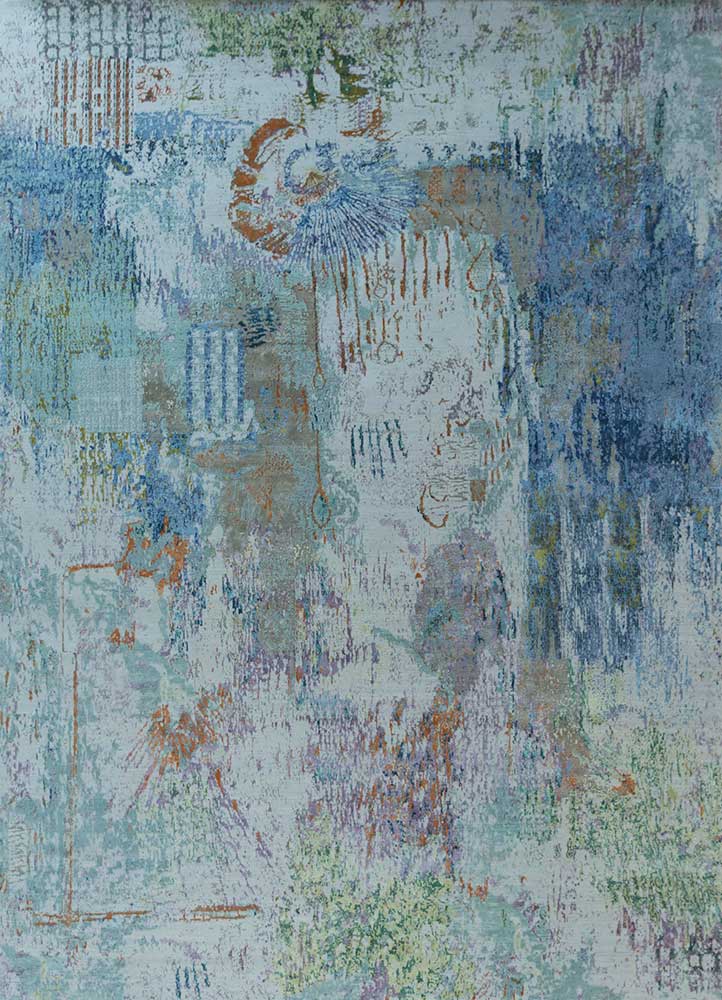  ivory wool and bamboo silk Hand Knotted Rug
