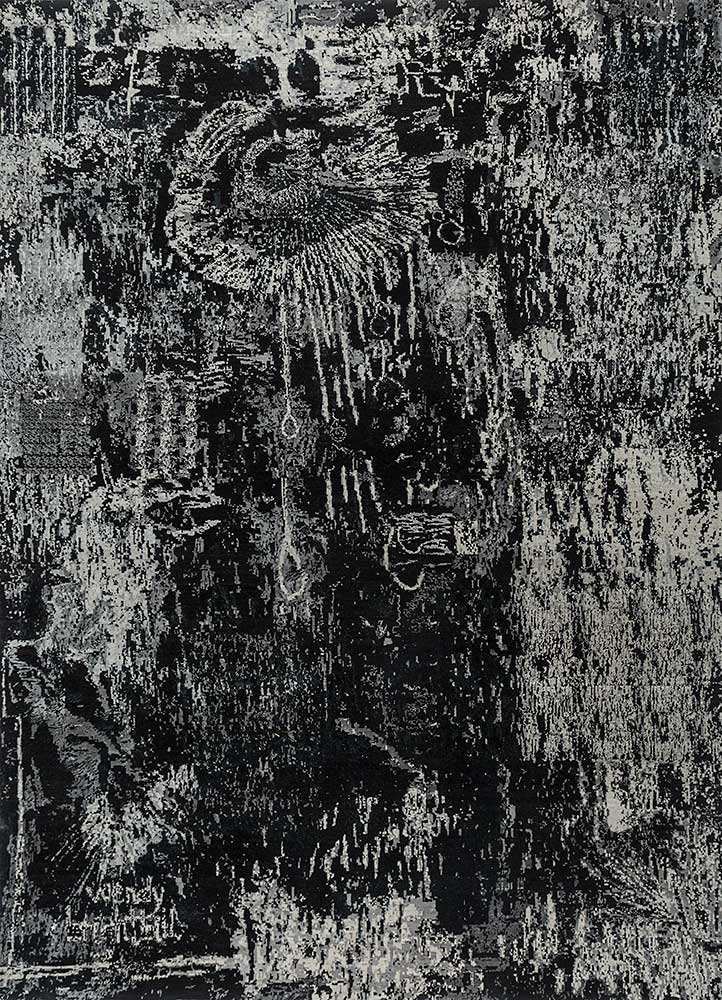 grey and black wool and bamboo silk Hand Knotted Rug