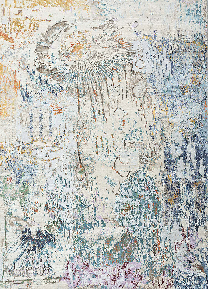  ivory wool and bamboo silk Hand Knotted Rug