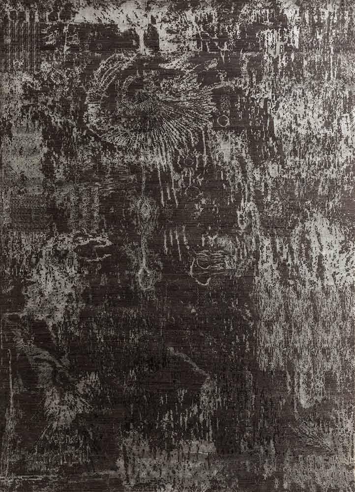  grey and black wool and bamboo silk Hand Knotted Rug