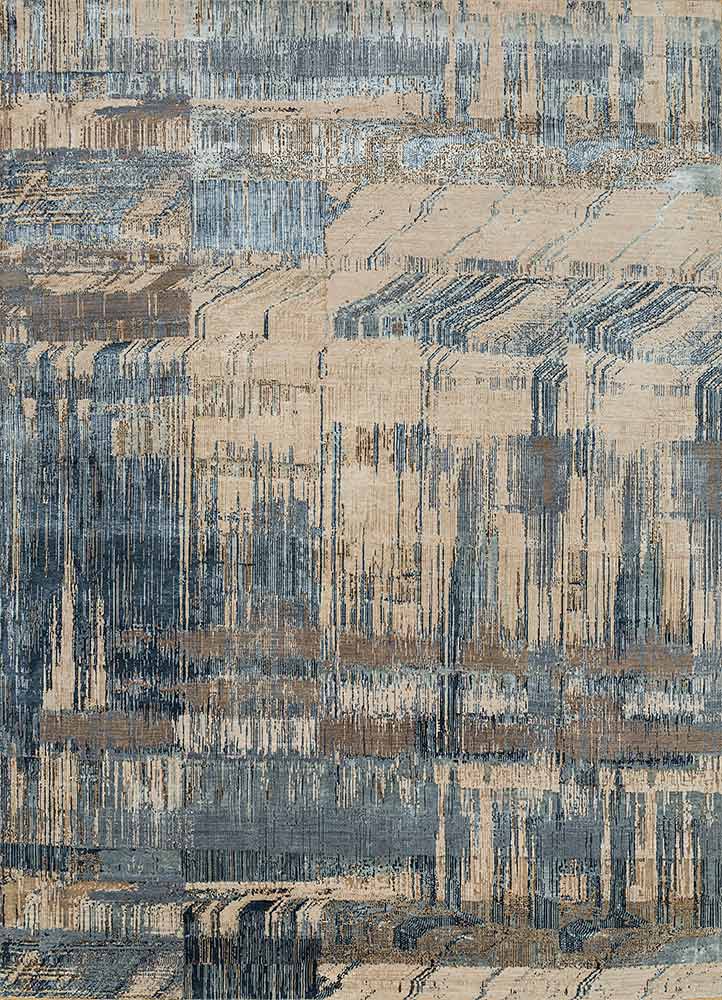 unstring by kavi beige and brown wool and bamboo silk Hand Knotted Rug - HeadShot