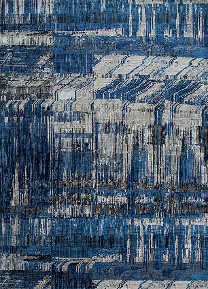 unstring by kavi blue wool and bamboo silk Hand Knotted Rug - HeadShot