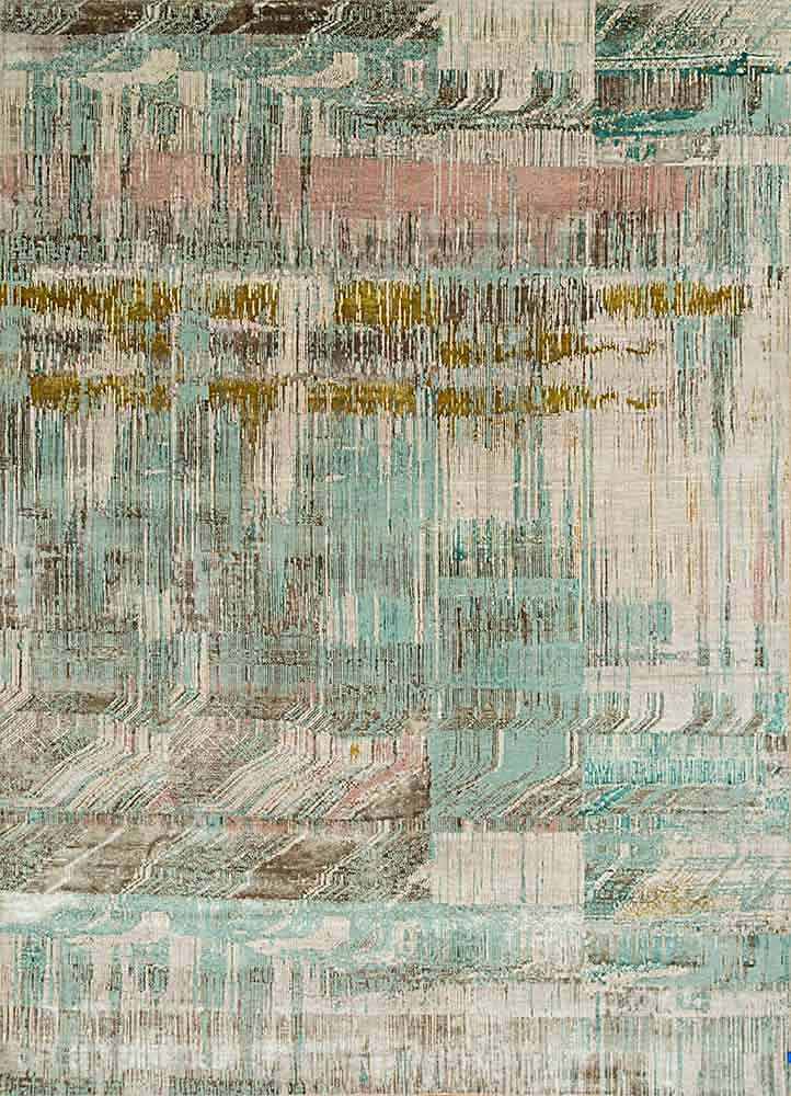 unstring by kavi green wool and bamboo silk Hand Knotted Rug - HeadShot