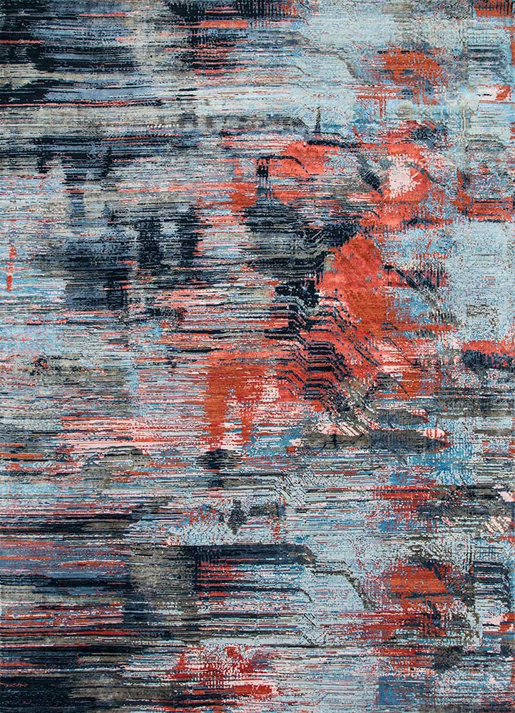  blue wool and bamboo silk Hand Knotted Rug