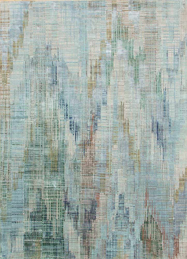 unstring by kavi blue wool and bamboo silk Hand Knotted Rug - HeadShot