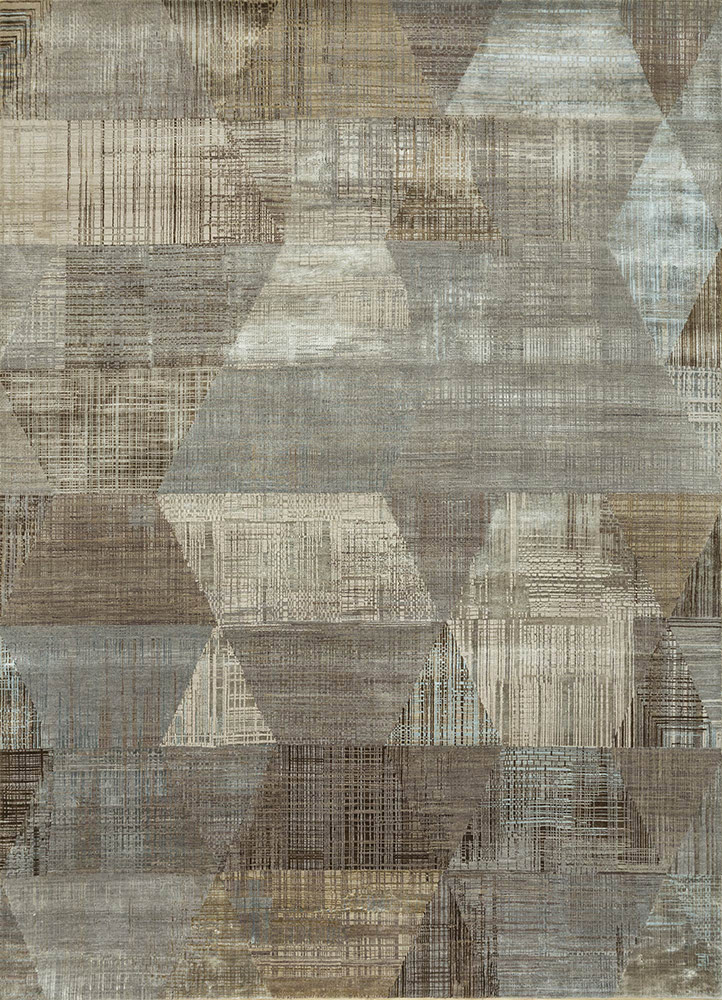 unstring by kavi beige and brown wool and bamboo silk Hand Knotted Rug - HeadShot