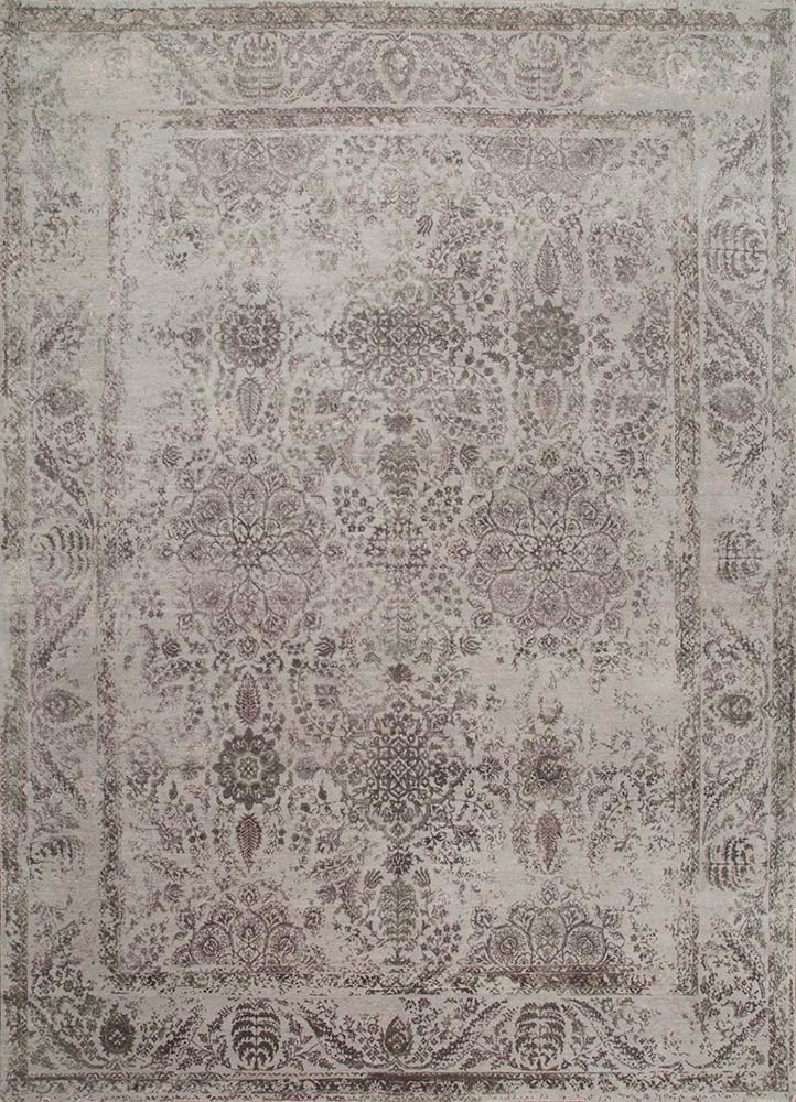 far east grey and black wool and bamboo silk Hand Knotted Rug - HeadShot