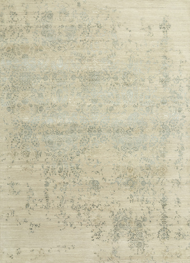  ivory wool and bamboo silk Hand Knotted Rug