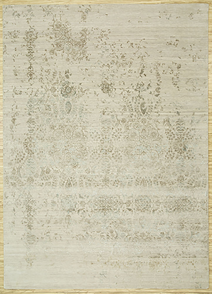 far east ivory wool and bamboo silk Hand Knotted Rug - HeadShot