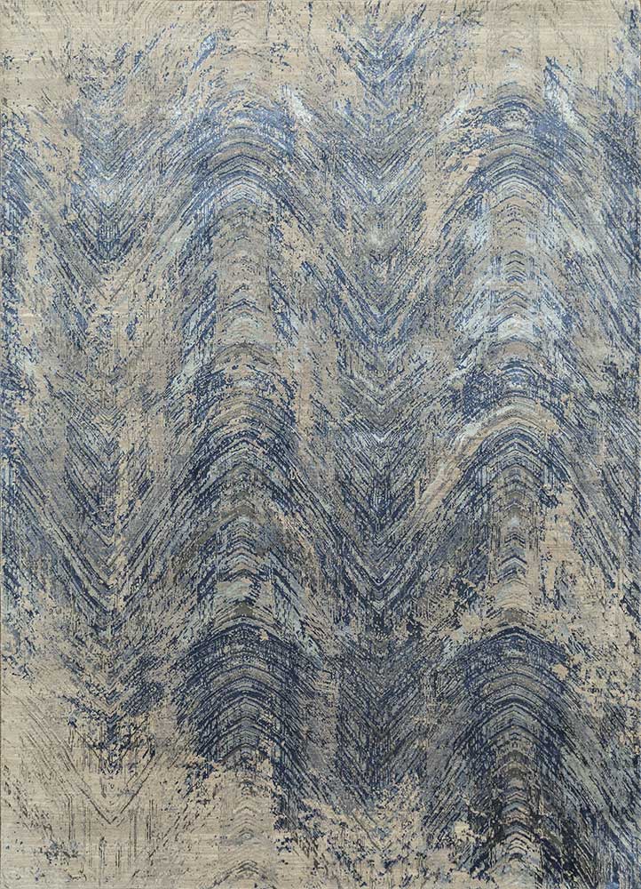 tattvam blue wool and bamboo silk Hand Knotted Rug - HeadShot