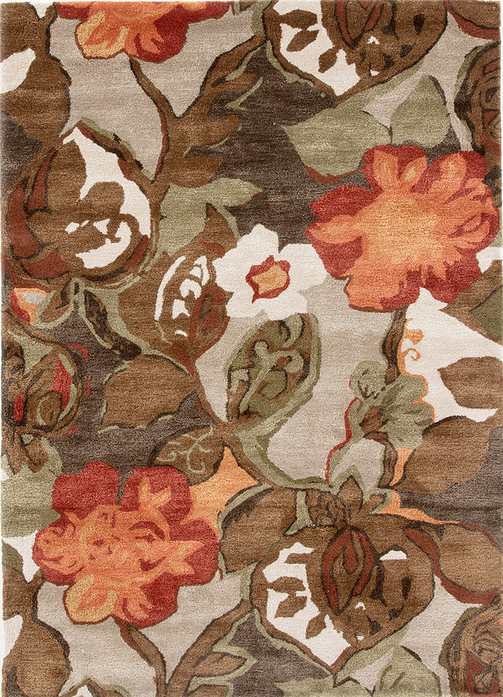  beige and brown wool and viscose Hand Tufted Rug