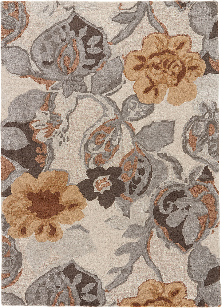  beige and brown wool and viscose Hand Tufted Rug