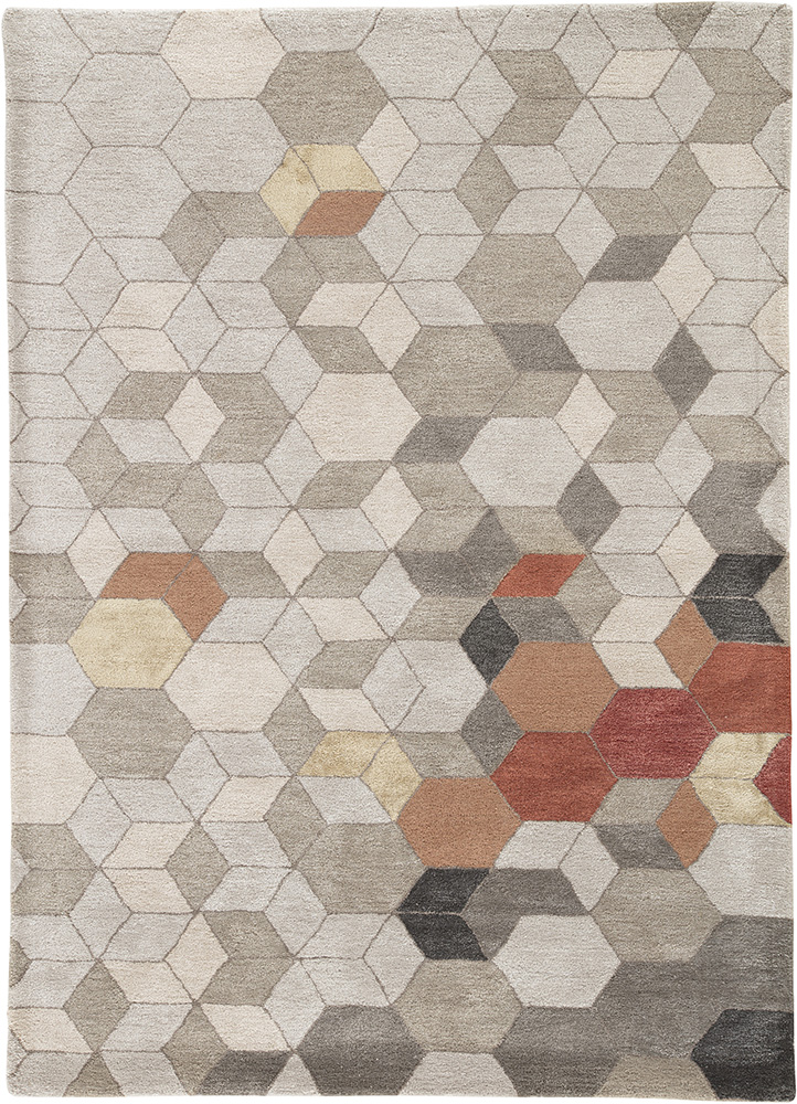  beige and brown wool and viscose Hand Tufted Rug