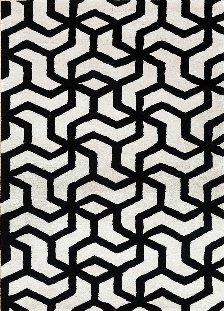  grey and black wool and viscose Hand Tufted Rug