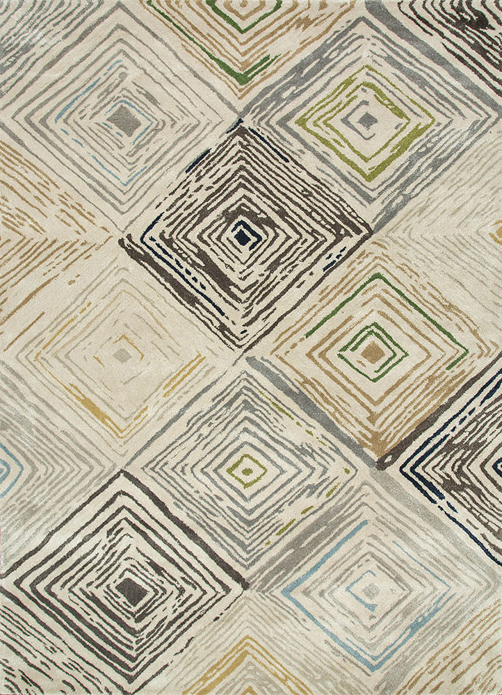 ivory wool and viscose Hand Tufted Rug