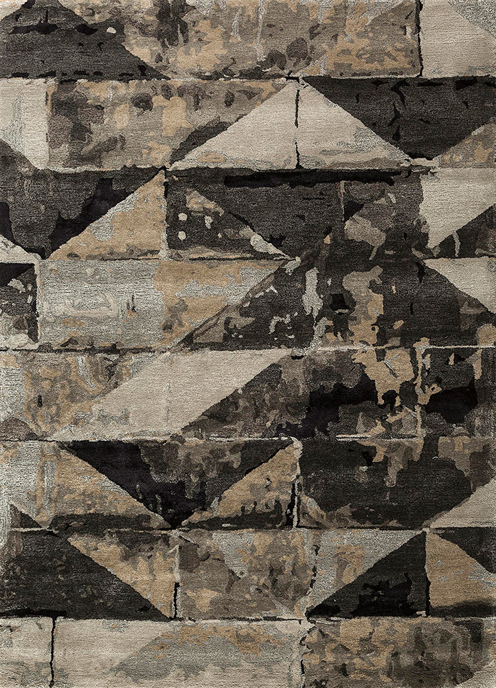  grey and black wool and viscose Hand Tufted Rug